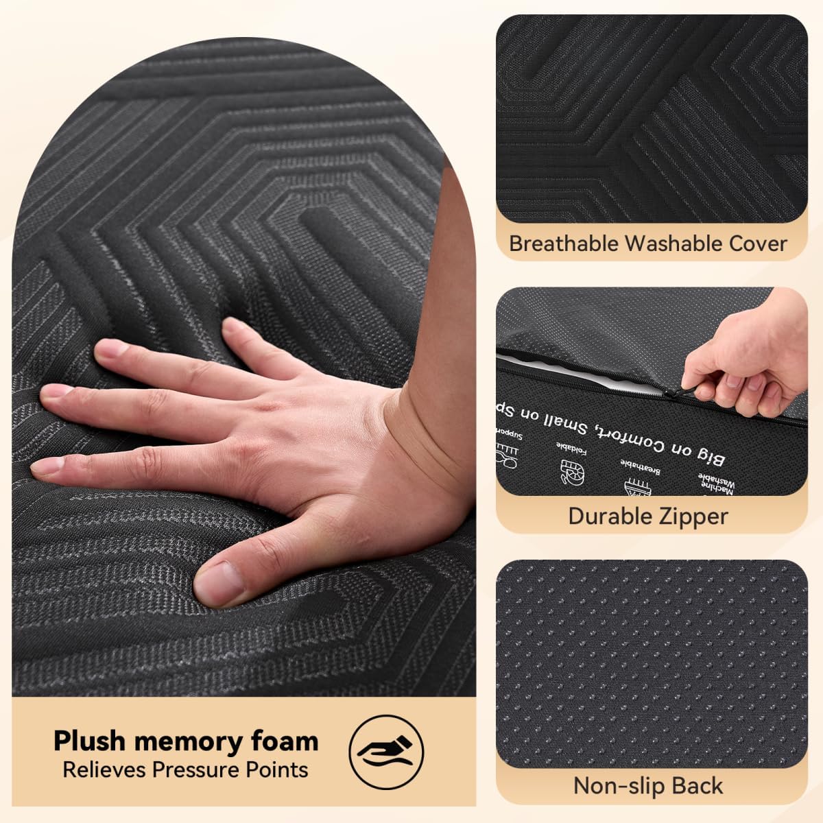 Trifold Mattress, 6 Inch Memory Foam Tri-Fold Mattress Queen Size, Foldable Sofa Bed with Washable Cover, Handles and Non-Slip Bottom for Yoga, Living Room, Camping, 78"x 58" x 6", Black