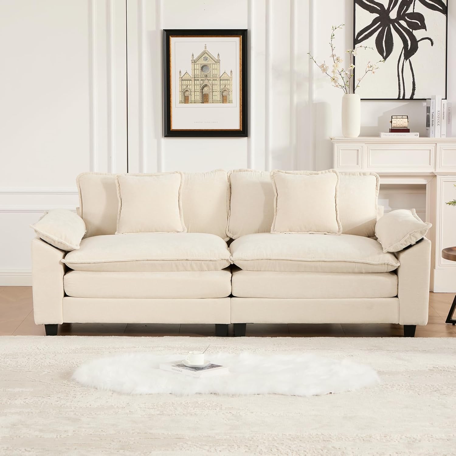 81.9" Modern Love Seat Sectional Couches for Living Room, Beige Chenille Comfy Cloud Sectional Couch, Modular Loveseat Sofa Set for Living Room, Sofas para Sala, Cozy Couches (Beige, 2+0 Set)