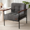 MAXYOYO Living Room Accent Chair, Modern Chair with Sturdy Metal Frame & Wood Armrests, Upholstered Reading Chair with Upholstered Cushion for Bedroom Balcony Porch, Dark Grey