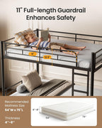 Full Over Full Metal Bunk Bed for Adults & Kids, Convertible to 2 Separate Full Size Beds, Heavy Duty Bunk Bed Frame with Full-length Guardrail & EVA Padded Ladder, No Box Spring Needed, Black
