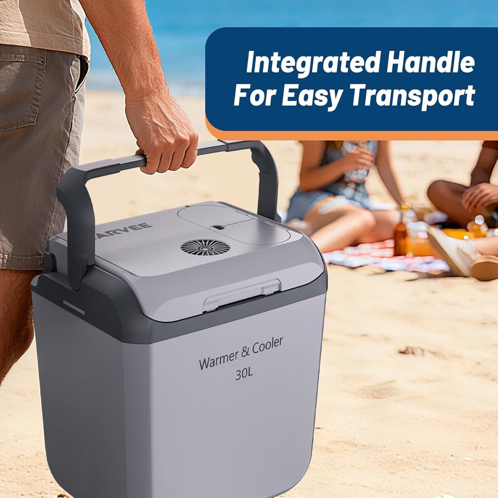 32 QT (30 L) Electric Cooler & Warmer, Portable Thermoelectric 12V/110V Refrigerator with Handle, Plug In Coolers, Car fridge for Vehicle, Truck, Travel, Camping, Light Gray