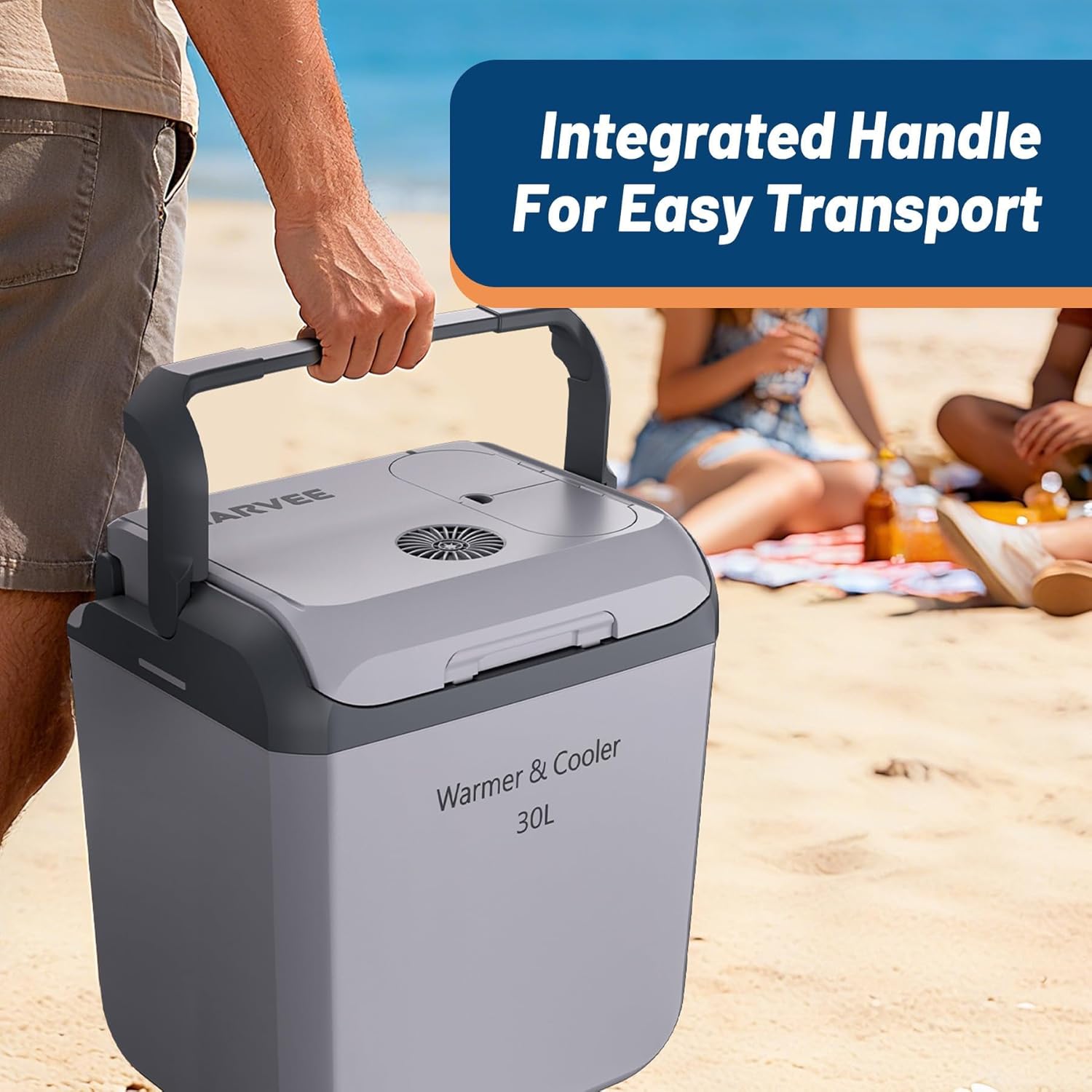 32 QT (30 L) Electric Cooler & Warmer, Portable Thermoelectric 12V/110V Refrigerator with Handle, Plug In Coolers, Car fridge for Vehicle, Truck, Travel, Camping, Light Gray