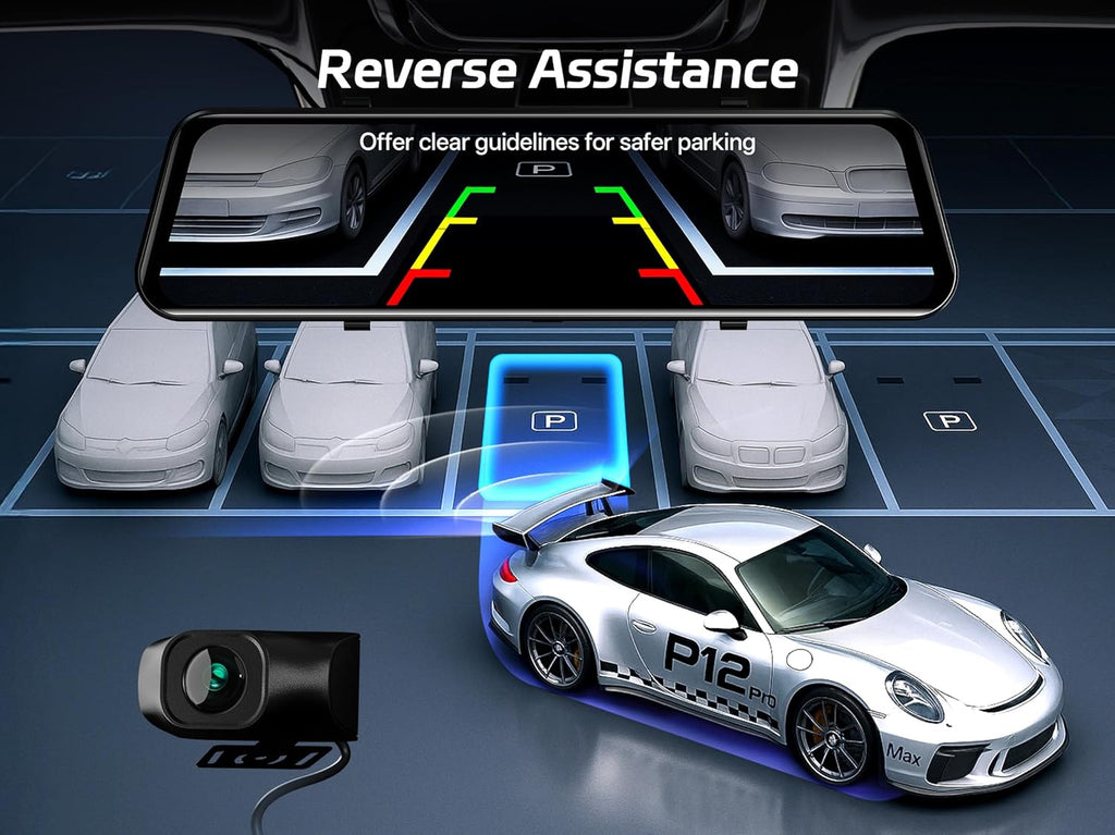 Pelsee 4K+2.5K Mirror Dash Cam with Front Starvis 2 IMX678 & Rear IMX335  12" Rear View Mirror Camera  Color Night Vision  5.8GHz WiFi  ADAS & BSD  Included OBD Hardwire Kit  128GB Card  P12 Pro Max