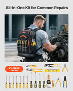 VEVOR Tool Backpack with Tools, 65 Pockets, Heavy-duty Tools Storage Organizer Bags with Laptop Compartment & Molded Base, Electrician Jobsite Backpack for Electrician, Repairman, and HVAC Techs