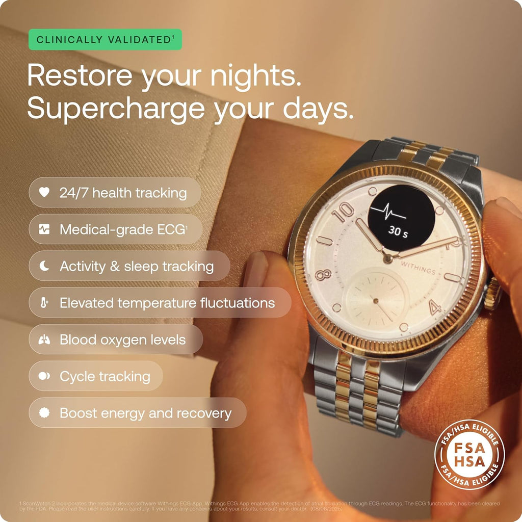 WITHINGS Scanwatch Nova Brilliant - Health Hybrid Smart Watch for Men & Women - SPO2  Temperature Monitoring  Sleep  Respiratory Health  Cycle Monitoring  30-Day Battery Life  Apple iOS/Android