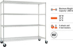 Trinity Basics 4-Tier Adjustable Wire Shelving with Wheels for Kitchen Organization, Garage Storage, Laundry Room, NSF Certified, 600 to 1800 Pound Capacity, 60” by 24” by 54”, EcoStorage Chrome