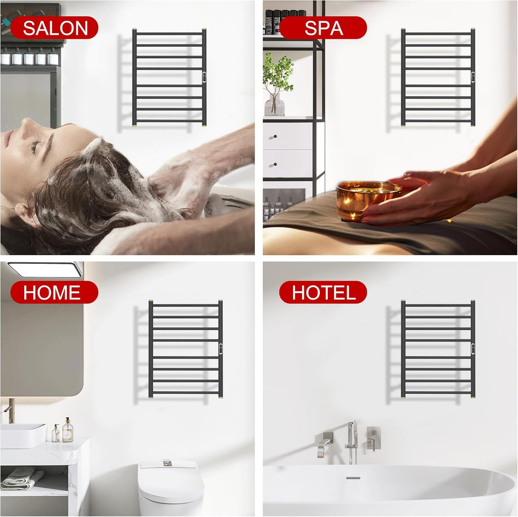 Electric Towel Warmer Rack,Heating Towel Warmer,Timer & Temperature Control,Wall-Mounted Plug-in for Bathroom,Gunmetal Grey,Stainless Steel,8-Bar(27.56x20.87x4.41in)