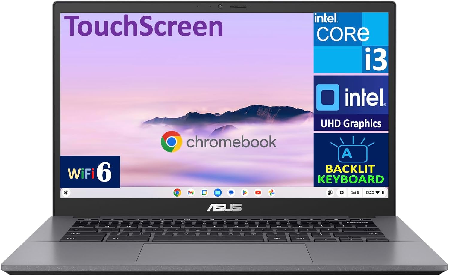ASUS Chromebook Plus CX34 14.0" Touchscreen FHD Display (Intel i3-1215U  Intel UHD  8GB LPDDR5  128GB SSD  Backlit KB  WiFi 6  Webcam  Bluetooth 5.4  Chrome OS) (Renewed)
