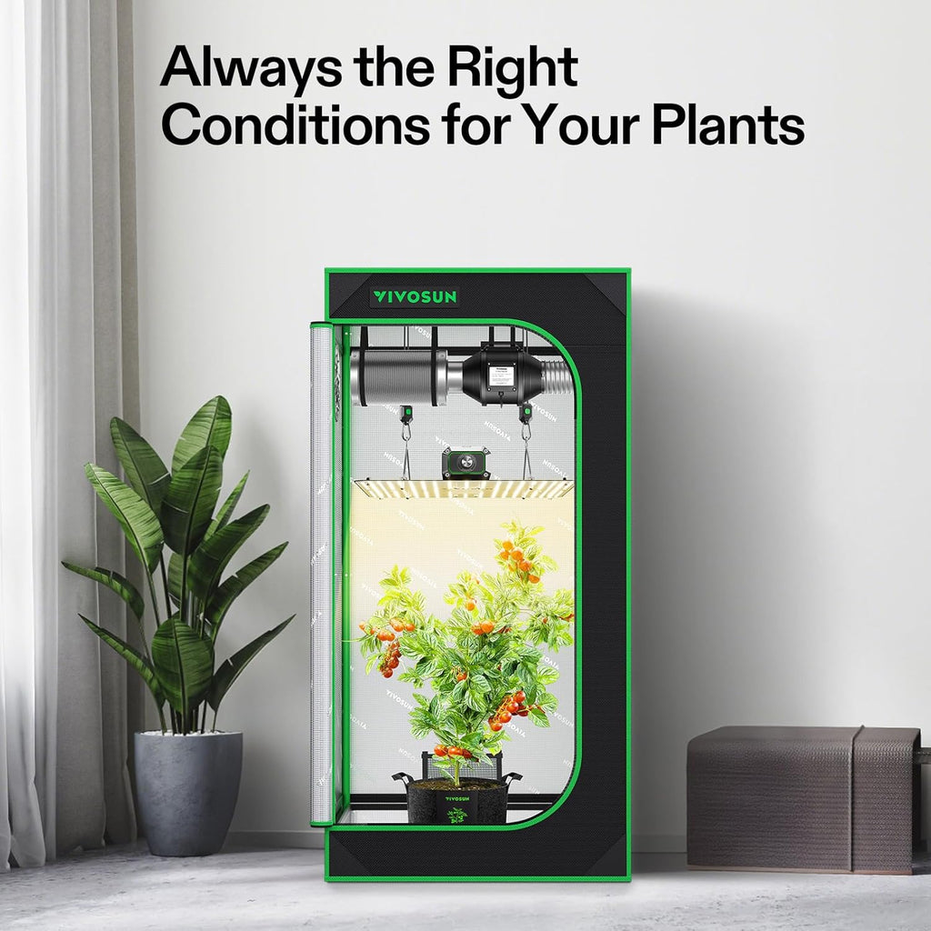 VIVOSUN Grow Tent Kit  2 × 2ft 1-Plant System  WiFi-Controlled Grow System with Full Spectrum LED Grow Light  Automatic Ventilation  GrowHub Outlet A22 with Temperature and Humidity Sensor