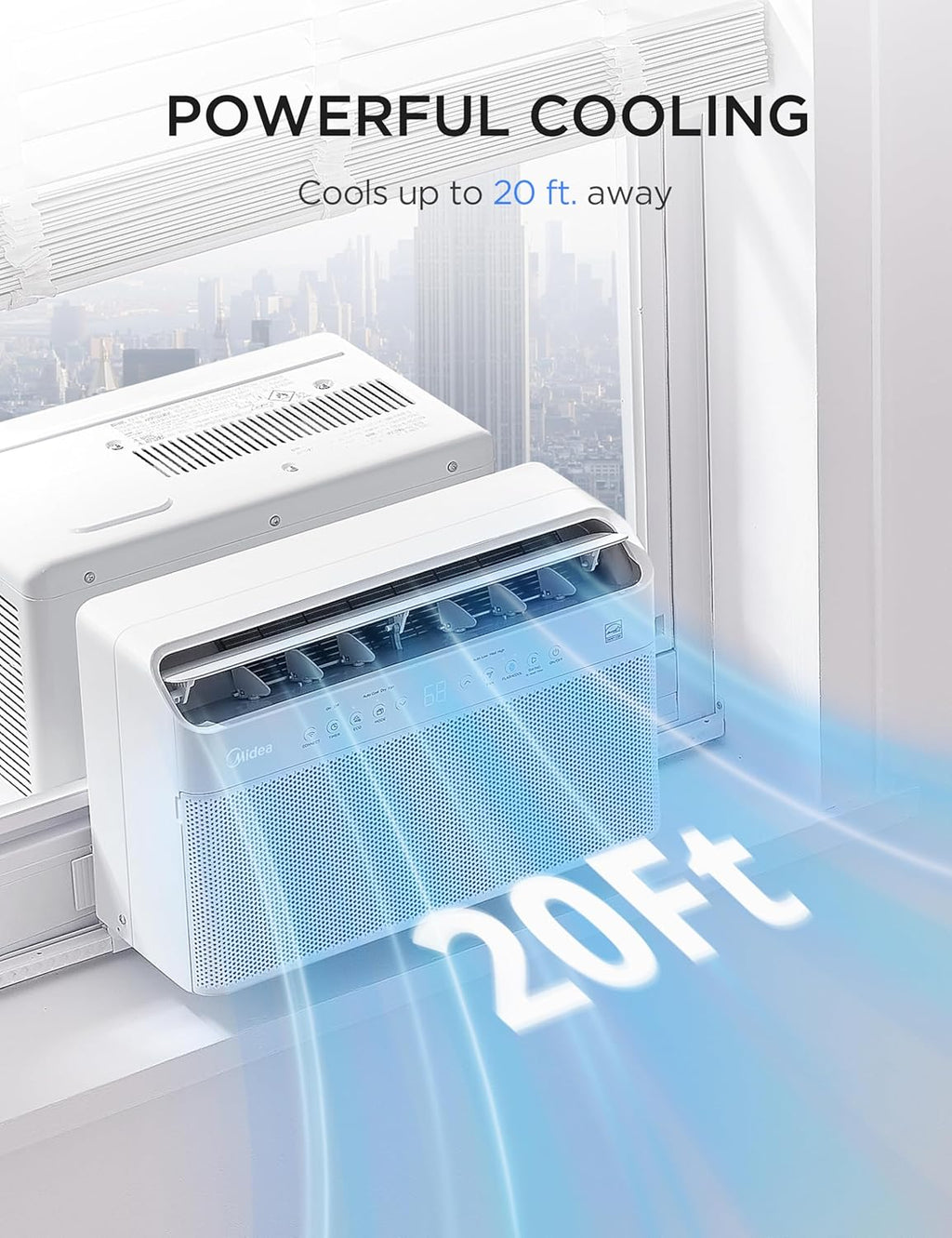 Midea 8,000 BTU U Shaped Smart Inverter Window Air Conditioner - Cools 350 Sq Ft, Ultra Quiet with Open Window Flexibility - Alexa/Google Assistant Compatible - 37% Energy Savings, Remote (Updated)
