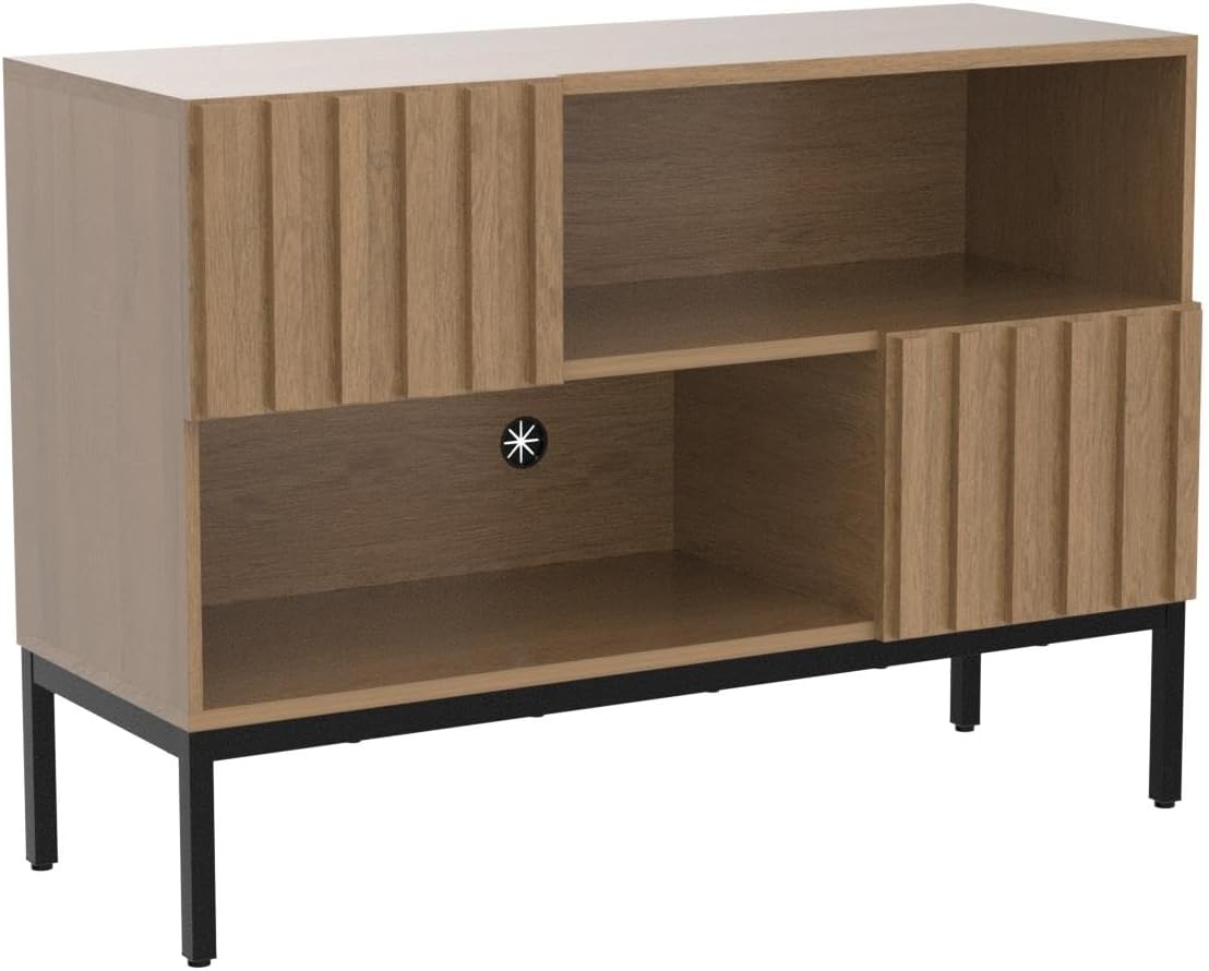 mopio Norwin Entryway Table, Sturdy Modern Rustic Industrial Farmhouse Sofa Table, Display Storage Shelf, Accent Cabinet, Oak Wood TV Stand, Entertainment Center, Media Console, Living Room (Single)