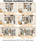 Closet System with 4 sets, 101.9" Closet Organizer Systems with 6 Drawers & 8 Hanging Rods & Adjustable Shelves, Walk in Closet Standing Closet System, Corner Closet System Set, White