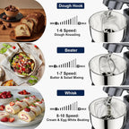 Camic Stand Mixer, 4.2QT+5.3QT Two bowls Electric Food Mixer, 10 Speeds with Digital setting 3-IN-1 Kitchen Mixer for Baking Cakes Cookie Bread Salad with Egg Whisk,Dough Hook,Flat Beater (Grey)