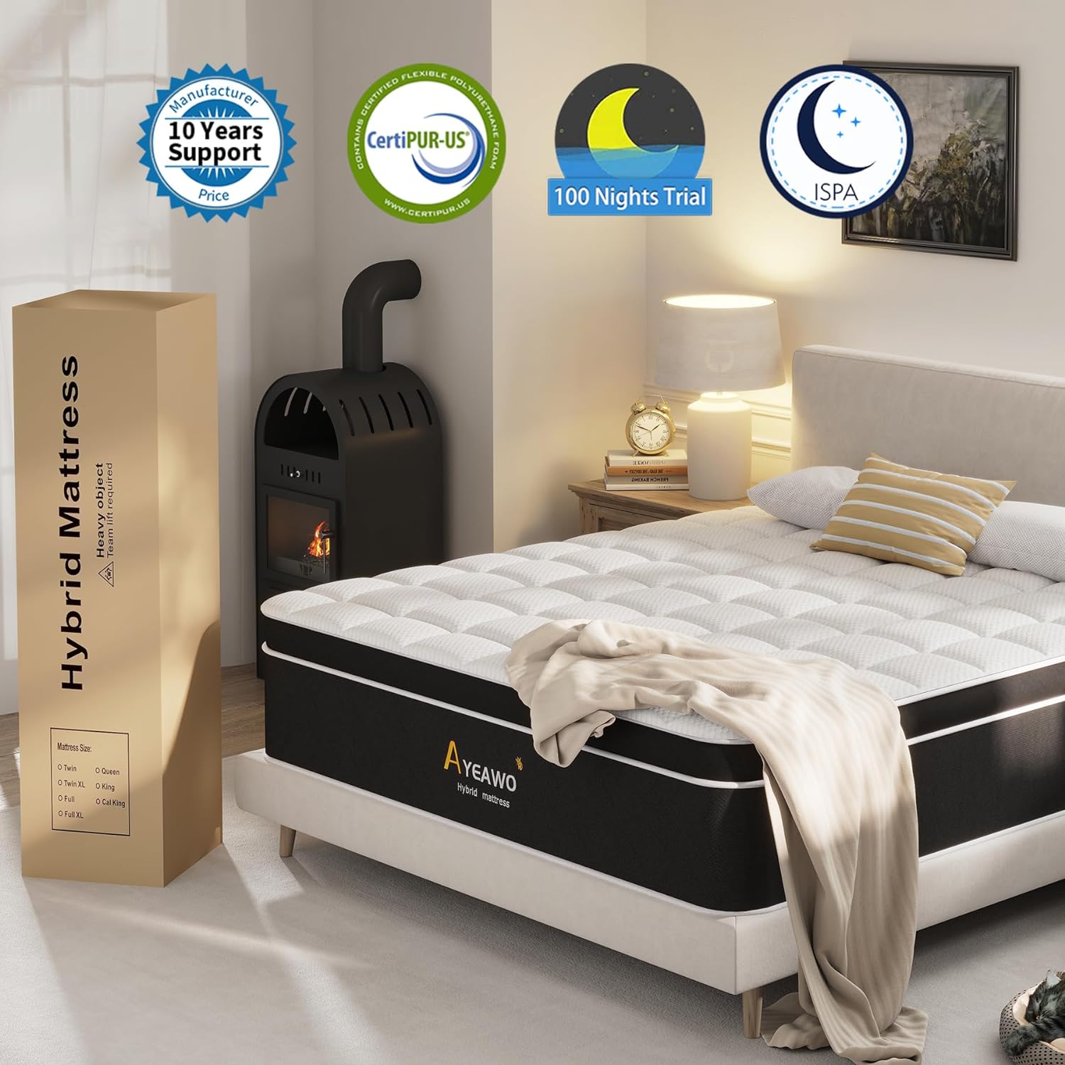 14 Inch Queen Mattress, Hybrid Mattress Queen Size Bed with Gel Memory Foam and Pocket Springs, 365-Night Trial, Pressure Relief Comfy Bed in a Box, CertiPUR-US, Medium Plush