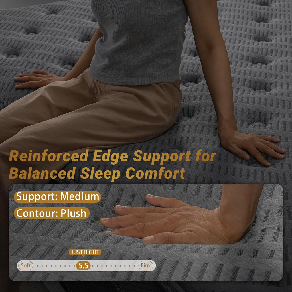 14″ King Hybrid Mattress – Cooler, Quieter & Deeper Comfort, Airflow Foam + Pocket Coils, 2″+ Plush Cushion, Heavy-Duty Support, CertiPUR-US, Fiberglass-Free, Mattress in a Box
