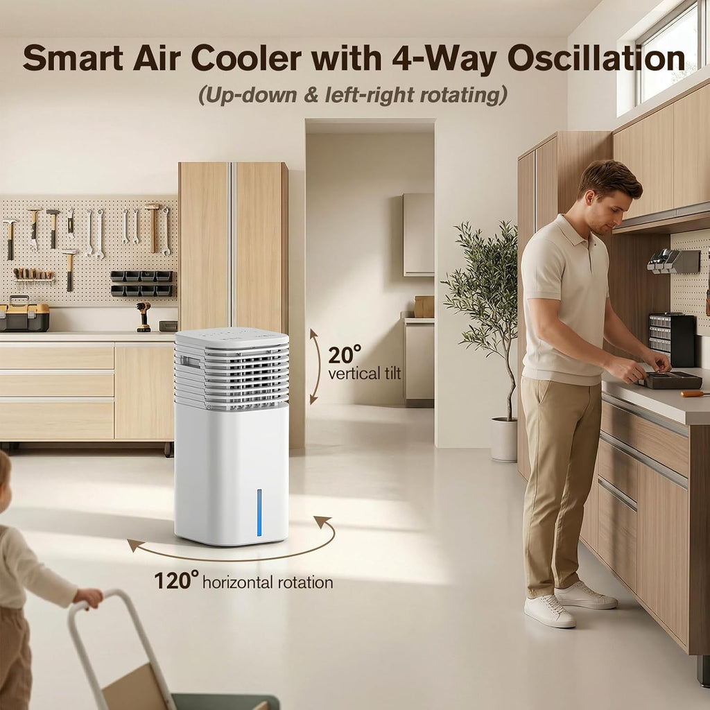 24" Windowless Portable Air Conditioner, 15H Timer & 120°Oscillation, 3-IN-1 Portable AC Unit with Remote, 2-Gal Tank, 3 Modes & 3 Speeds, Ultra-Quiet Ventless Swamp Cooler for Home Office, White