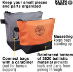 Klein Tools 80038 Backpack Tool Kit, Tradesman Pro Backpack, Zipper Tool Bags, and Magnetizer, 4-Piece