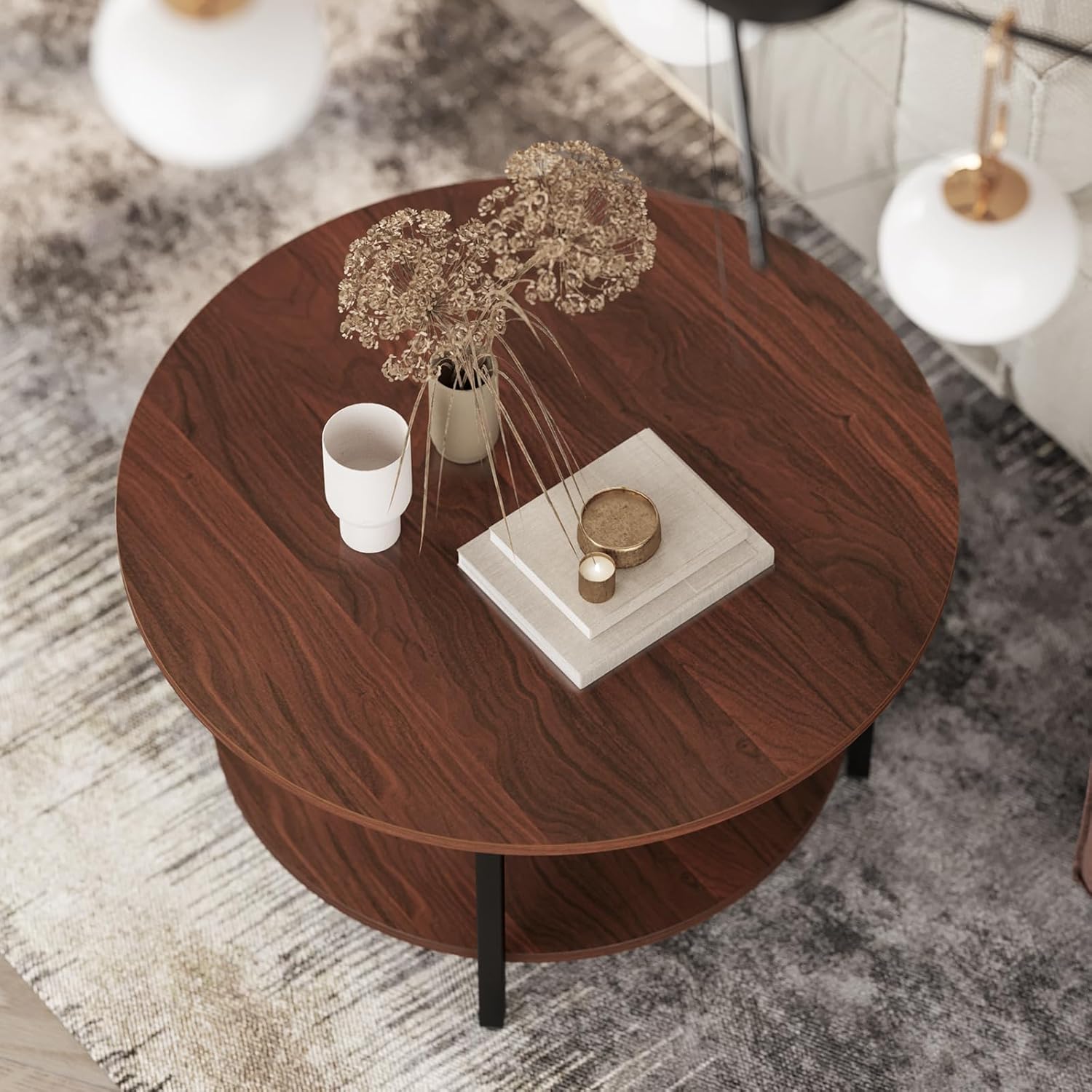 FABATO Round Lift Top Coffee Table with Storage and Hidden Compartment, 26.77'' Farmhouse Coffee Table for Living Room Reception Room, 2 Tier Small Round Coffee Table Circle Dining Table, Espresso