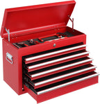 Winado 24" Metal Tool Box, Portable 5 Drawers Toolbox with Top Storage Tray, Carry Handle, Ball Bearing Runners, Lockable Tool Chest Cabinet for Garage, Warehouse, Repair Shop & Home, Red
