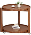 Taitiy Rolling Side Table with Wheels, Solid Wood Round End Table with Storage Shelf, 2 Tier Mobile Side Table for Couch & Small Spaces, Wooden Bedside Table with Lockable Casters, Walnut 21.5"