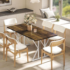 HOMCOM 47"-63" Expandable Dining Table for 4-6 People, Farmhouse Dinner Table with Heavy Duty Metal Trestle Base, Rectangle Kitchen Desk, Distressed Brown
