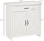 HOMCOM Farmhouse Sideboard Buffet Cabinet, Barn Door Coffee Bar Cabinet with Drawer and Adjustable Shelf for Kitchen, Living Room, Entryway, White Wash