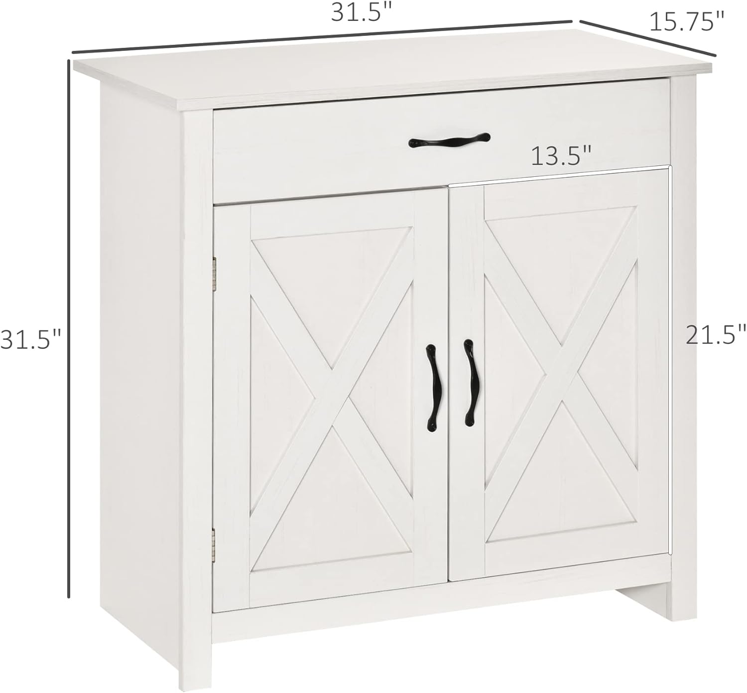 HOMCOM Farmhouse Sideboard Buffet Cabinet, Barn Door Coffee Bar Cabinet with Drawer and Adjustable Shelf for Kitchen, Living Room, Entryway, White Wash