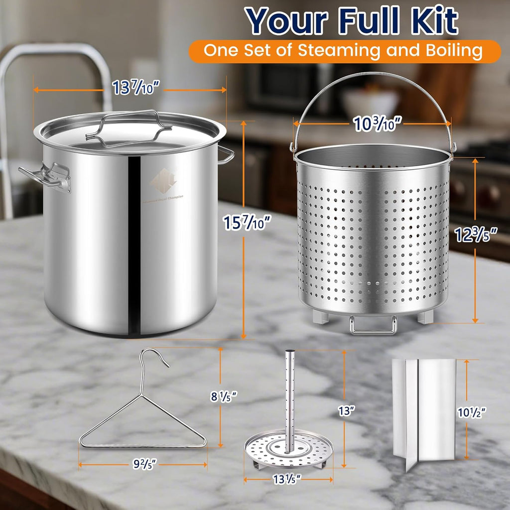ARC Advanced Royal Champion 40QT Stainless Steel Stockpot for Seafood Crawfish Crab Boil Turkey Fryer Pot with Basket Divider and Hook, Crab Lobster Shrimp Outdoor Cooking and Home Brewing