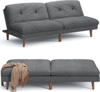 Flamaker Convertible Futon Sofa Bed Futon Couch with Adjustable Back Upholstered Sleeper Sofa Bed for Living Room Furniture (Fabric,Grey)