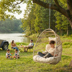 BULEXYARD Outdoor Patio Egg Chair Without Stand, 350 Lbs Foldable Rattan Swing with Comfy Cushion, Relaxing Boho Hanging Hammock Basket Seat for Bedroom Balcony Backyard Tree Indoor Mount, Beige