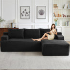 96" Cloud Sectional Sofa, Boneless Couch for Living Room, Modular Sectional Sofa with Deep Seat, Fluffy Comfy Corduroy Couch with L-Shaped Chaise, No Assembly Required (Black, Right Facing)