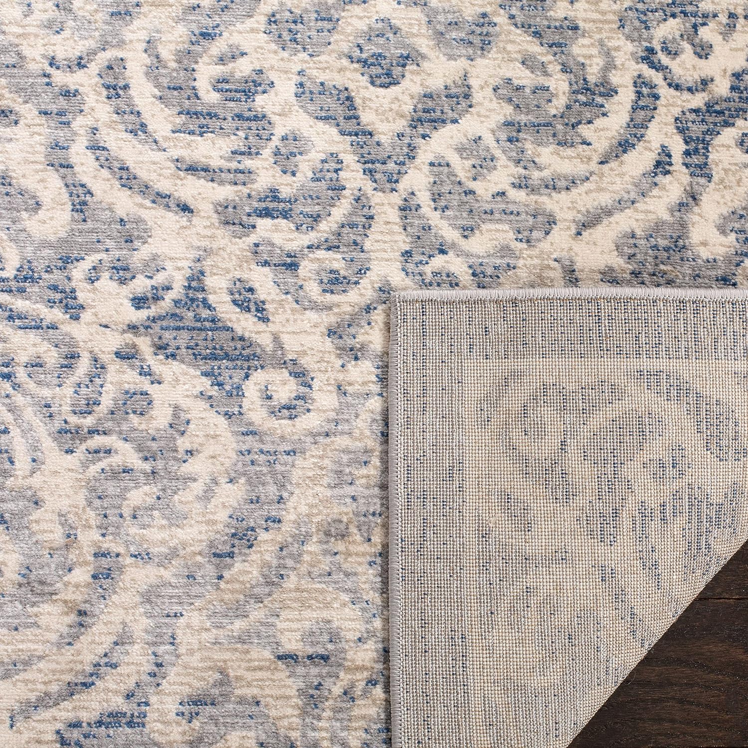 SAFAVIEH Brentwood Collection Area Rug - 10' x 13', Light Grey & Blue, Damask Design, Non-Shedding & Easy Care, Ideal for High Traffic Areas in Living Room, Bedroom (BNT810G)