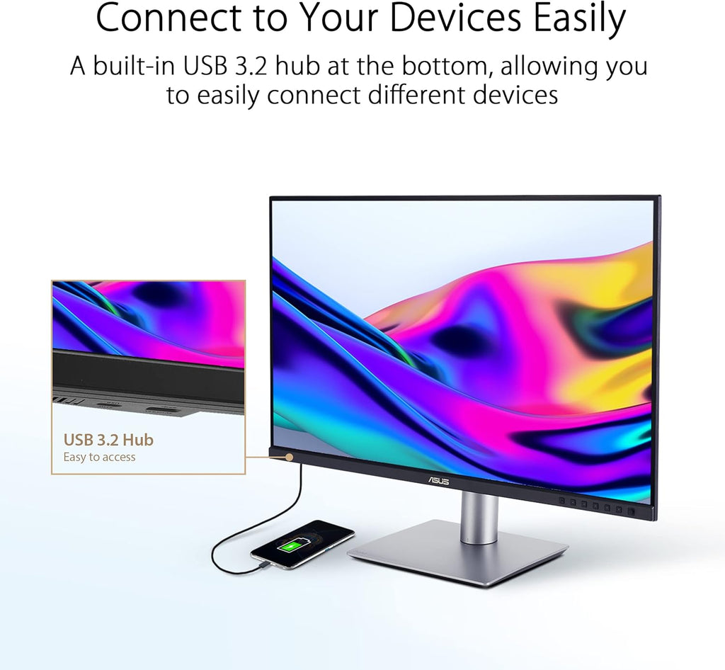 ASUS ProArt Display 27” 4K HDR Professional Monitor (PA279CRV) - IPS  UHD (3840 x 2160)  99% DCI-P3/Adobe RGB  ΔE < 2  Calman Verified  USB-C PD 96W  DisplayPort  Daisy-Chain  Ergonomic  3yr Warranty