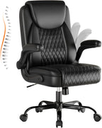 GTPLAYER Leather Office Chair, Home Desk Chair with Flip-up Arms and Ergonomic Back - Comfy Heavy Duty Executive Chair for Home Office Gaming, Black