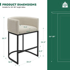 Counter Height Bar Stools Set of 3, 24 Inch Seat Height Barstools for Dining Room, Fabric Upholstered Bar Chair for Kitchen Island, Linen Counter Stools with Metal Legs, Beige