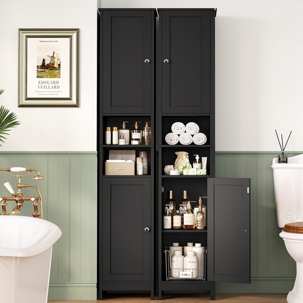TEENFON 67" Tall Bathroom Cabinet with Adjustable Shelves and Doors, Narrow Bathroom Storage Cabinet for Small Space, Living Room, Entryway, Kitchen, Black