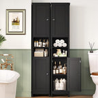 TEENFON 67" Tall Bathroom Cabinet with Adjustable Shelves and Doors, Narrow Bathroom Storage Cabinet for Small Space, Living Room, Entryway, Kitchen, Black