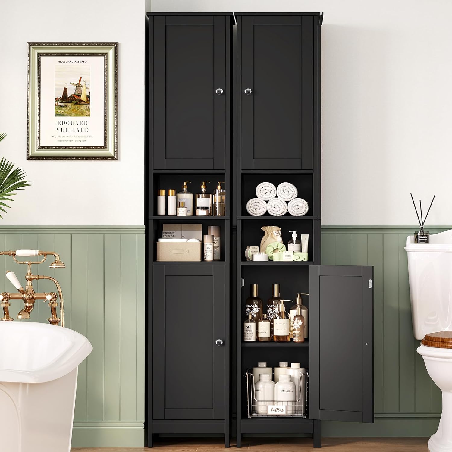 TEENFON 67" Tall Bathroom Cabinet with Adjustable Shelves and Doors, Narrow Bathroom Storage Cabinet for Small Space, Living Room, Entryway, Kitchen, Black