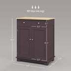 HOMCOM Sideboard Buffet Cabinet with Solid Wood Countertop, Modern Kitchen Storage Cabinet, Coffee Bar Cabinet with 2 Drawers, Doors and Adjustable Shelf, Coffee