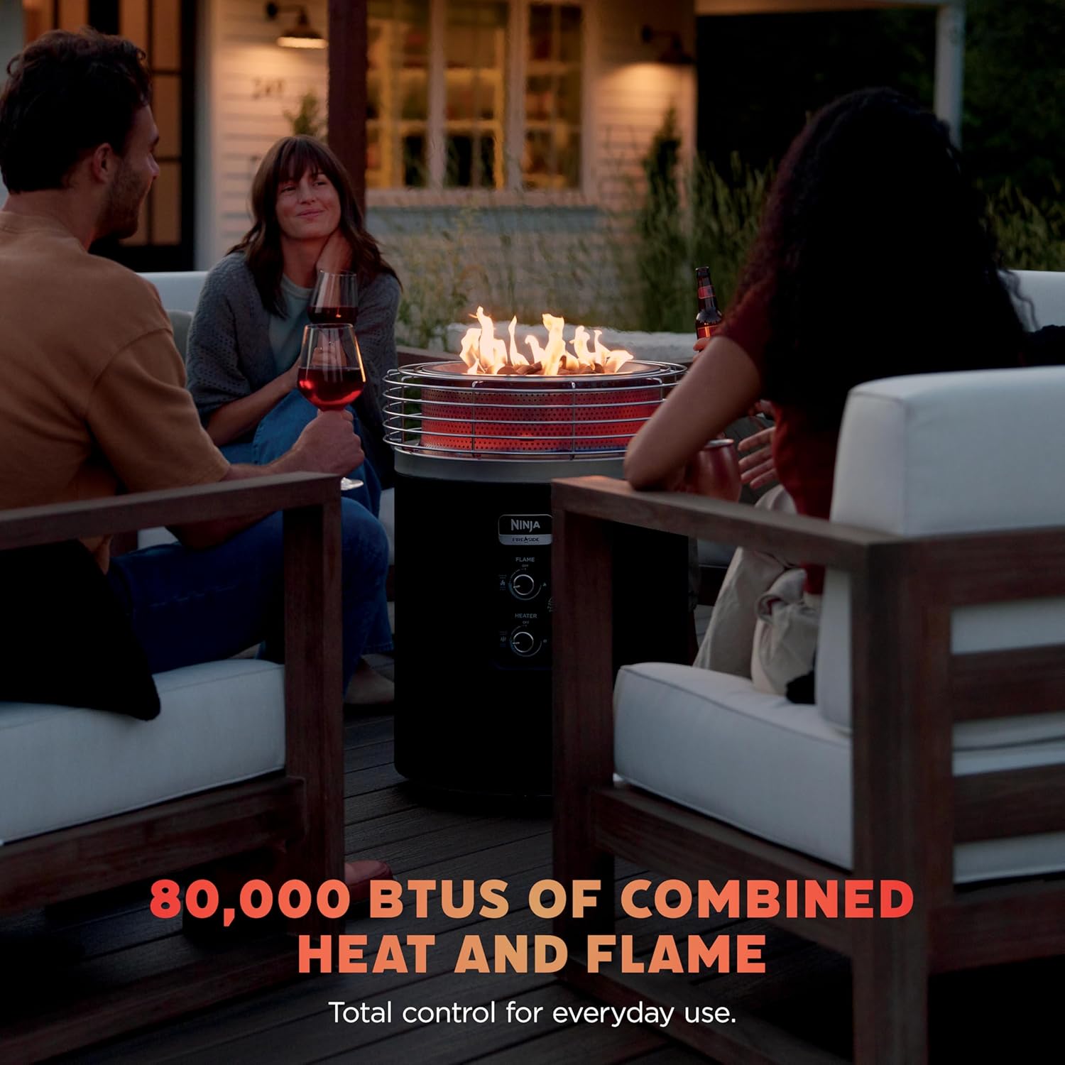 Ninja Fireside360™ Outdoor Heater & Fire Pit | 3 Modes: Flame  Heat  Flame & Heat | Portable for Patio  Deck  Camping  Beach | Easy Control Smokeless Flames | Push to Start Ignition | Black | OF101BK