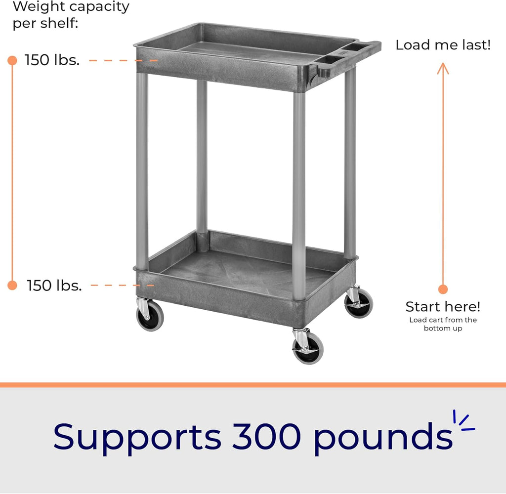 Stand Steady Tubstr Compact 2 Shelf Utility Cart | Made in USA | Space-Saving Tub Cart Holds Up to 300 lbs | Storage & Rolling Tool Cart for School, Office, Garage & Warehouse (24 x 18in / Gray)