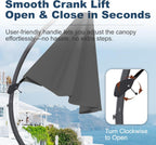 12FT Cantilever Umbrella with Base Large Curvy Outdoor Aluminum Offset Umbrella w/ 360° Rotation  UV Resistant Canopy for Patio  Garden  Backyard  Grey