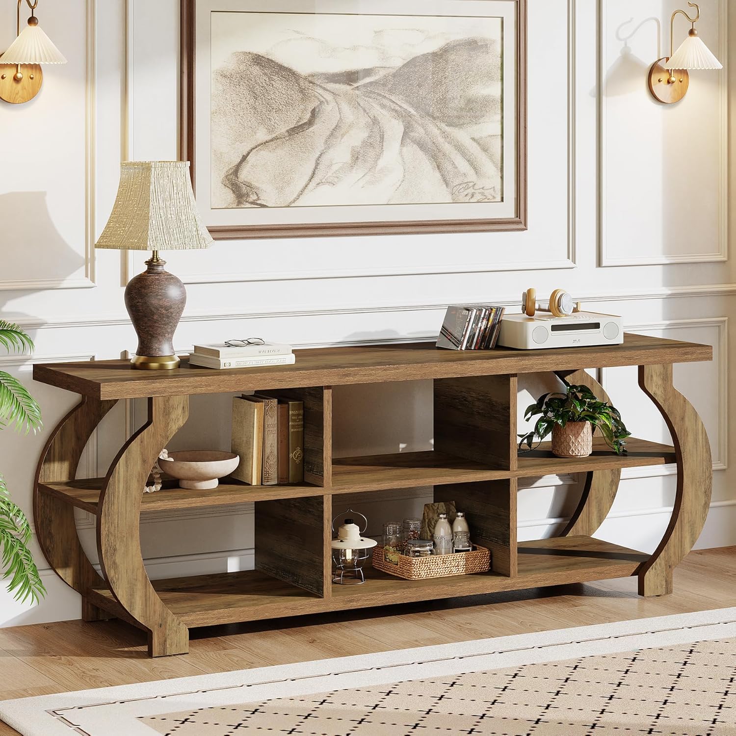 Tribesigns 63" TV Stand for 55/60/65/75-Inch TVs, Farmhouse Entertainment Center with Open Storage Shelves, Wooden Media TV Console for Living Room, Bedroom, Rustic Brown