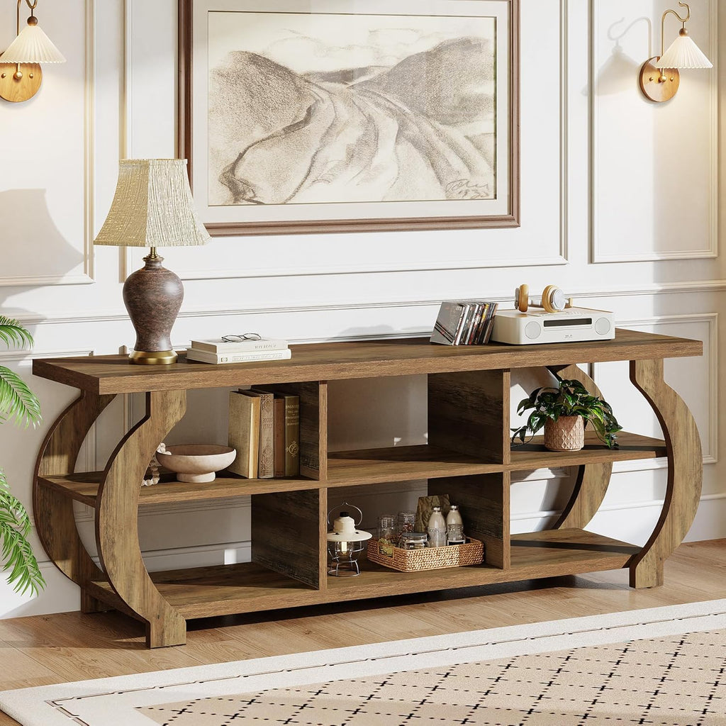 Tribesigns 63" TV Stand for 55/60/65/75-Inch TVs, Farmhouse Entertainment Center with Open Storage Shelves, Wooden Media TV Console for Living Room, Bedroom, Rustic Brown