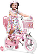 Glaf Kids Toddler Bike 12 14 16 20 Inch Girls Bike with Training Wheels Age 2-12 Years Old Toddler Girls Bike with Basket and Doll Seat Adjustable Seat