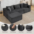 107" Modular Sectional Cloud Couch for Living Room,Deep Seat Boneless Couch,Convertible Sofas with Ottomans,No Assembly Compression Sofas, Comfy Floor Sofa with Memory Foam (3 Seater+1 Ottoman),Grey