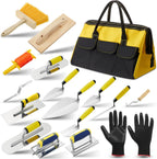 SiliFine 18 Pcs Masonry Trowel Construction Tool Kit with Tool Bag, Includes Putty Knives, Gloves Rebar Hooks, Stainless Steel Tools for Home, DIY, Concrete Masonry Work(Yellow)