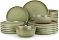 vancasso Plates and Bowls Sets, 18 Pieces Modern Ceramic Dinnerware Set for 6, Dish Set for Kitchen, Dinner Set Stoneware Dishware Set Microwave and Dishwasher Safe, Green, Series ZERMATT