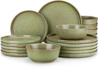 vancasso Plates and Bowls Sets, 18 Pieces Modern Ceramic Dinnerware Set for 6, Dish Set for Kitchen, Dinner Set Stoneware Dishware Set Microwave and Dishwasher Safe, Green, Series ZERMATT