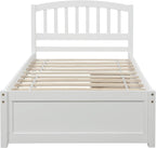 Solid Wood Platform Bed Twin Size with 2 Storage Drawers for Kids,Twin Size Low Platform Bed Frame with Curved Headboard,Footboard and Under Bed Space for Boys Girls Bedroom,Easy Assembly,White